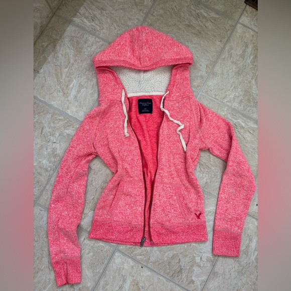 AMERICAN EAGLE! Pink Colour Full Zip w/ Sherpa Hoodie! - Picture 2 of 8